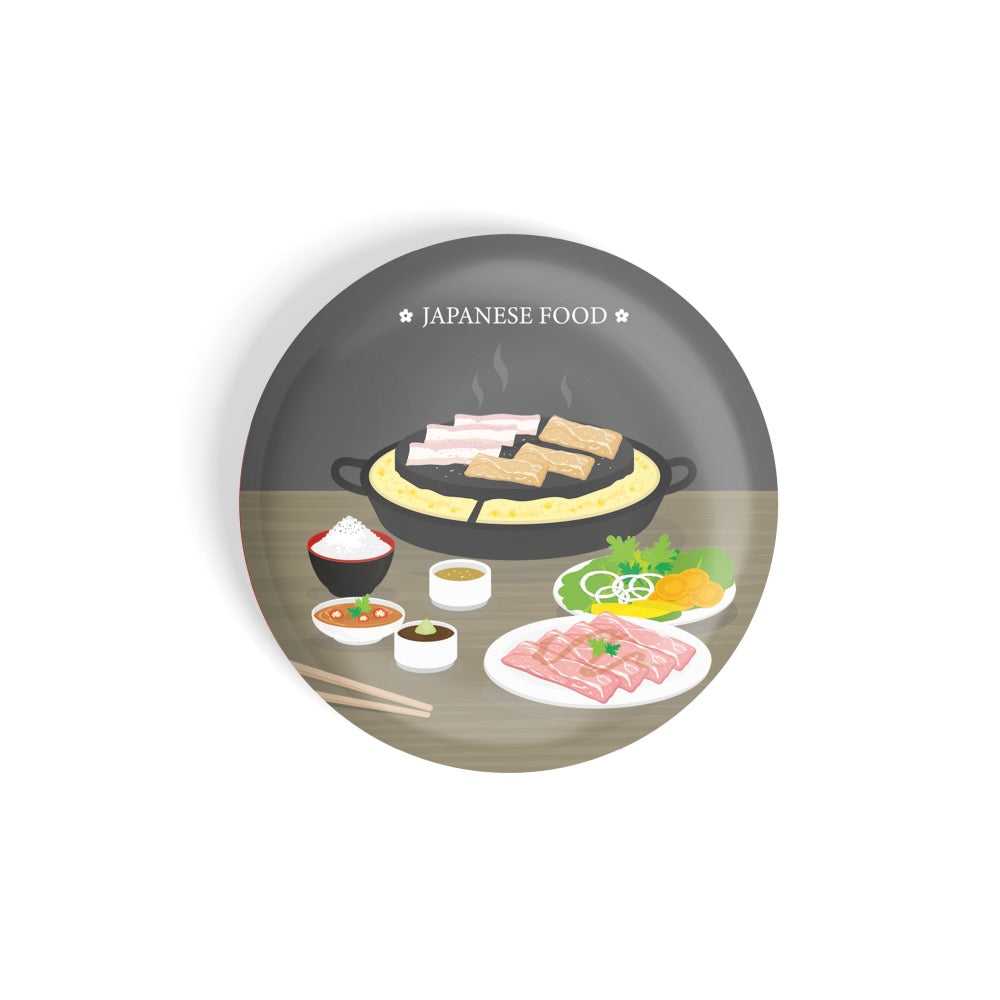 dhcrafts Round Fridge Magnet Multicolour Food Lovers Japanese Cuisine Japanese Food Samgyeopsal Grilled Pork Belly Glossy Finish Design Pack of 1 (75 mm)